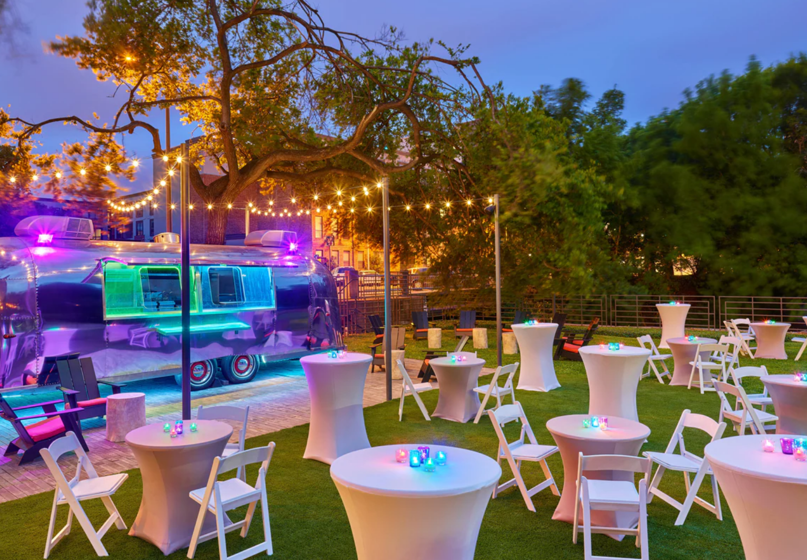 Hotel outdoor party space with food truck